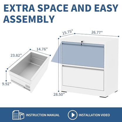 2 Drawer File Cabinet with Lock, Metal Lateral Filing Cabinets - color: White, size: 2 Drawer_ 26"W