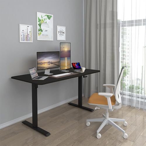Manual Standing Desk Adjustable Height, Hand Crank Stand Up Desk, Sit Stand Home Office Desk, Small Computer Desk, Wooden Top/Carbon Steel Frame,Black,140cm - color: Black, size: 140cm