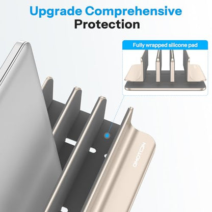 OMOTON 3-Slot Multiple Vertical Laptop Stand, Fits MacBook, Starlight | Adjustable Width 0-1.38", Aluminum Office Space-Saving for Desk, Fits MacBook/Book/iPad Up to 17.3in - color: Three Slots-Starlight