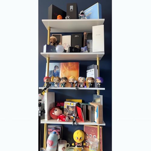 5 Shelf Modern Gold Bookshelf, Wall Mount White Bookcase, Ladder Shelf with Metal Frame, Display Shelf Shelves for Living Room/Home/Office - color: Gold, size: 5 tier