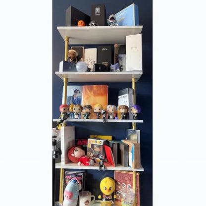 5 Shelf Modern Gold Bookshelf, Wall Mount White Bookcase, Ladder Shelf with Metal Frame, Display Shelf Shelves for Living Room/Home/Office - color: Gold, size: 5 tier