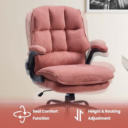 Comfy Office Chair Soft and Double Cushioned Ergonomic Computer Desk Chair | Suitable for Long Hours Executive Office Chair with Flip-up Armrests and Height Adjustment for Home Office pink - color: Pink