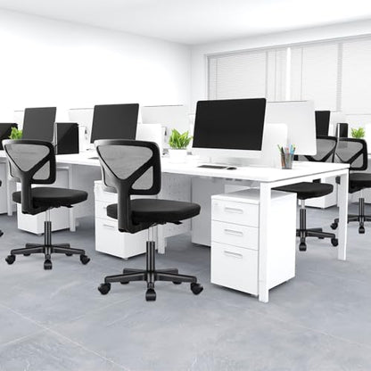 DUMOS Armless Desk Chairs, Small Home Office Mesh Chairs | Ergonomic Adjustable Mid Back, Swivel Rolling Task, Computer Work Vanity Small Spaces, New Black - color: New Black, size: 1pc