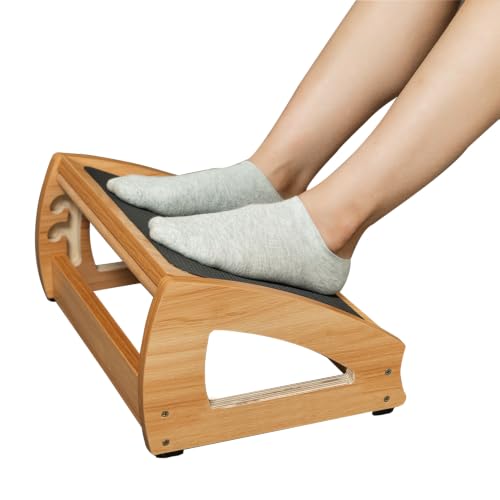 StrongTek Wooden Under Desk Footrest, 4 Heights, 400 lb, Office Foot Rest - color: Natural