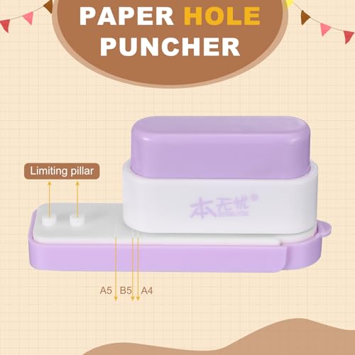 PATIKIL 5 Hole Paper Puncher, Hole Punch Binding Machine Spiral Coil Binder with 10Pcs 30 Ring Loose Leaf Binder Spines 5 Sheets Capacity for DIY Planner Scrapbook Office, Purple - color: Purple