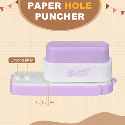 PATIKIL 5 Hole Paper Puncher, Hole Punch Binding Machine Spiral Coil Binder with 10Pcs 30 Ring Loose Leaf Binder Spines 5 Sheets Capacity for DIY Planner Scrapbook Office, Purple - color: Purple