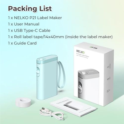 Nelko P21 Label Maker Machine with Tape, Bluetooth Label Printer, Cyan - color: Cyan