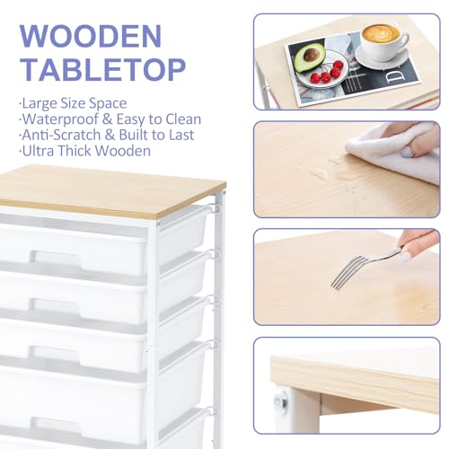 SYKIARIOL Rolling Cart with Drawers, 5 Drawers Utility Cart, Bright White - color: Bright White