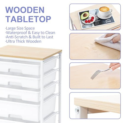 SYKIARIOL Rolling Cart with Drawers, 5 Drawers Utility Cart, Bright White - color: Bright White
