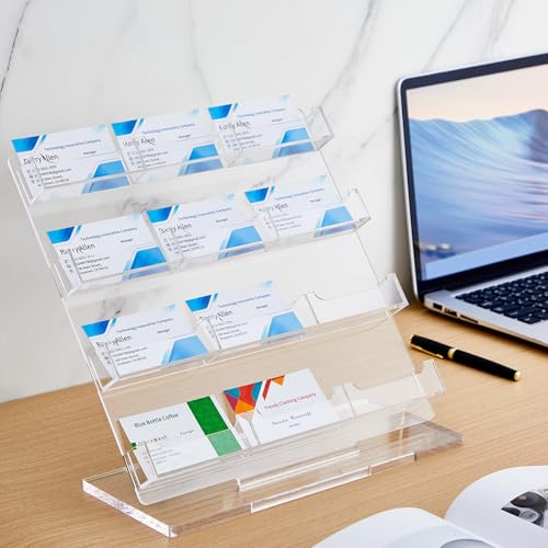 Business Card Holder for Desk, 12 Slots Clear Acrylic Card Display Stand, Large Capacity Detachable Desktop Organizer with Angled Design for Office Reception Meeting Room - style: 12 Slots