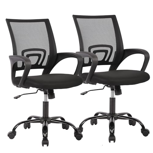 PayLessHere Office Computer Chair Ergonomic Cheap Desk Chair Adjustable Comfortable Mid Back Task Rolling Swivel with Lumbar Support for Home Office (Pack of 2, Black) - color: Black, style: pack of 2