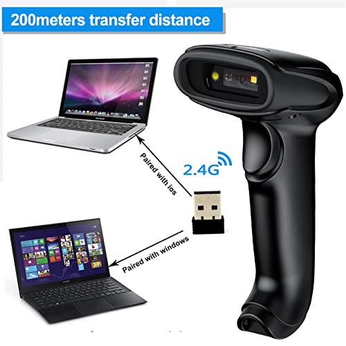 2D Wireless Barcode Scanner,Symcode Datamatrix PDF417 QR Code Handheld Reader for Screen and Printed Bar Code Scan, Works with Windows Mac and Linux PC POS - size: 2D QR Wireless2.4G Black