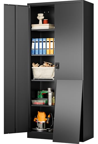 Wide & Deep Metal Storage Cabinet with Lock & 5 Shelves,72" Black Garage Storage Cabinet with Locking Doors,Lockable Cabinets for Home,Office,Garage,Shop,Basement 72x36x18 - color: Black, size: 72"H x 36"W x 18"D