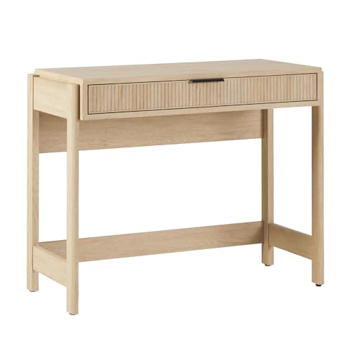 Walker Edison Transitional Office Design, Reeded Drawer Front Detail, Writing Desk with Drawer, Spacious Desktop, Complementary in Living Spaces, 38 Inch, Coastal Oak - color: Coastal Oak