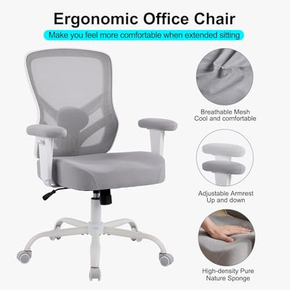 YFO Ergonomic Office Chair, Mesh Computer Desk Chair | Adjustable Back Lumbar Support and Armrests, Comfy Executive Rolling Swivel Task Chair for Home Office, Grey - color: Grey