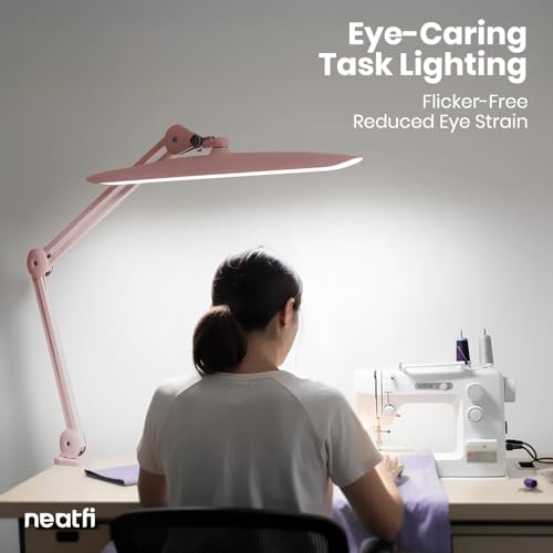 Neatfi LED Desk Lamp, 2200 Lumens, 24W, 20-Inch Head (Rose Gold) - color: Rose Gold, size: Non-CCT with Clamp