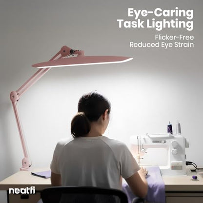 Neatfi LED Desk Lamp, 2200 Lumens, 24W, 20-Inch Head (Rose Gold) - color: Rose Gold, size: Non-CCT with Clamp