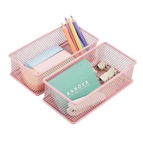 Annova Mesh Stackable Drawer Cabinet and Shelf Organizer Bins Storage Basket School Office Supply Holder Tray- Set of 2 (Light Pink, 3x6x2 Inch) - color: Light Pink, size: 3x6x2 Inch