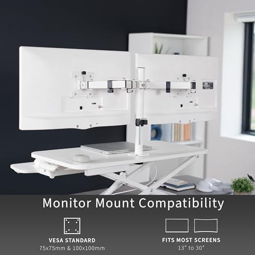 VIVO White 32 in Standing Desk Converter with Monitor Stand, DESK-V000K-M2W - color: White, size: 32"