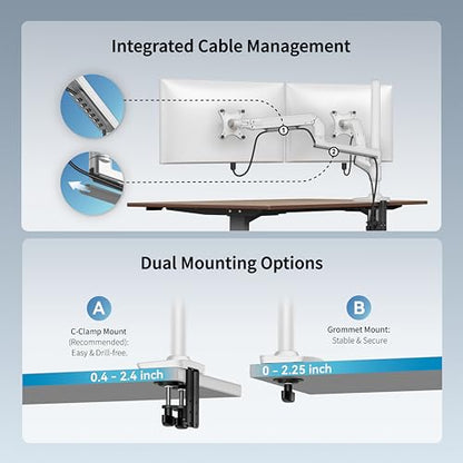 Ergounion Dual Monitor Mount, Holds 2 Stacked Screens up to 40 Inch, White - color: White, size: Dual