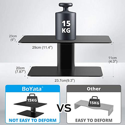 BoYata Monitor Stand, Adjustable Height Metal Desktop Riser, Black - color: Black
