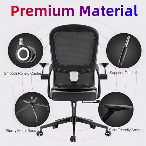 Ergonomic Office Chair - 350LB Comfy Desk Chairs with Adjustable Lumbar Back Support, Mesh Computer Chairs with Wheels and Arms for Home Office, Study - color: 04black