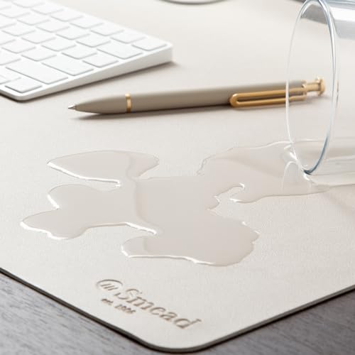 Smead Vegan Leather Desk Pad Mat, Office Desk Mat, Medium, Sandstone Beige | Waterproof desk pad protector, writing mat and desk blotter. Non-slip suede grips under a keyboard, mouse and notepad. - color: Sandstone Beige, size: 15.7" x 31.5"