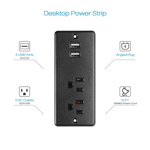 HHSOET Furniture Recessed Power Strip, 10W USB A Ports, Black, 10FT - size: 10ft-USB-A