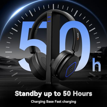 Wantek Wireless Headset with Mic, On-Ear Bluetooth Headset with Noise Cancelling Microphone, USB Dongle, Mute Button & Charging Base for PC, Laptop, Work, Zoom, Teams, Online Meetings, Home Office - color: Black