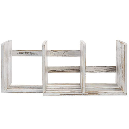 MyGift Rustic Expandable Whitewashed Wood Desktop Bookshelf/Adjustable Tabletop Book Holder Organizer Rack - color: Whitewashed