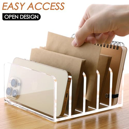 SANRUI Acrylic Mail Holder, 5-Slot Vertical Letter Sorter, Clear - size: 5 Slots