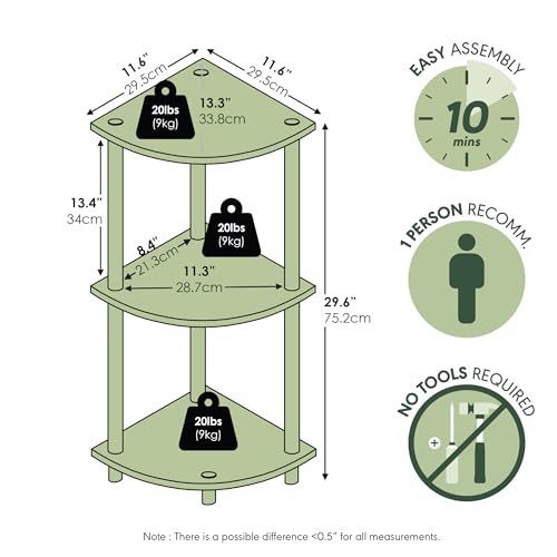 Furinno Turn-N-Tube Toolless Assembly 3-Tier Storage Shelves, Sage Green - color: Sage Green/Black, size: 3-Tier