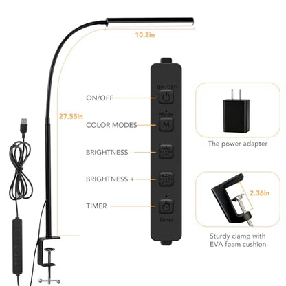 LED Desk Lamp with Clamp, 1200 Lumens Eye-Caring Desk Light for Home Office - color: Black, size: Mini