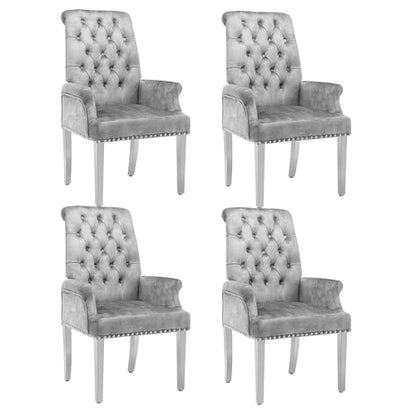 LOULENS Velvet Dining Chairs Set of 4, Dining Chairs with Arms, Grey | Upholstered, High Back, Tufted, Luxurious, Stainless Steel Leg, for Kitchen & Dining Room - color: Grey, size: 4 PCS