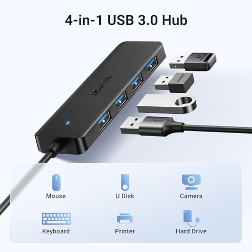 UGREEN USB 3.0 Hub, 4 Ports USB A Splitter Ultra-Slim USB Expander for Mouse, Keyboard, Flash Drive, U Disk, Printer Compatible with Laptop, Desktop PC, Xbox, PS5, and More 3.3FT - size: ['3.3 feet'], style: USB-A