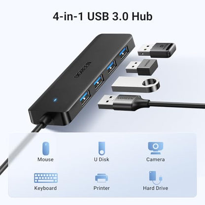 UGREEN USB 3.0 Hub, 4 Ports USB A Splitter Ultra-Slim USB Expander for Mouse, Keyboard, Flash Drive, U Disk, Printer Compatible with Laptop, Desktop PC, Xbox, PS5, and More 3.3FT - size: ['3.3 feet'], style: USB-A
