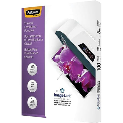 Fellowes Thermal Laminating Pouches, ImageLast, Jam Free, Letter Size, 3 Mil, 100 Pack (52454) - size: 100 Pack