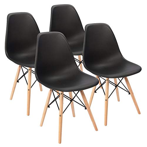 Furmax Modern Style Dining Chair Mid Century Modern DSW Chair, Shell Lounge Plastic Chair for Kitchen, Dining, Bedroom, Living Room Side Chairs Set of 4(Black) - color: Black