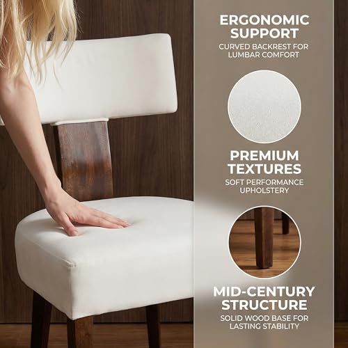 Mid Century Modern Dining Chairs, Farmhouse Velvet Upholstered Accent Chair Curved Backrest Kitchen Chairs Set of 2, with Hardwood Frame, Cream, Velvet-beige - color: Cream Curved