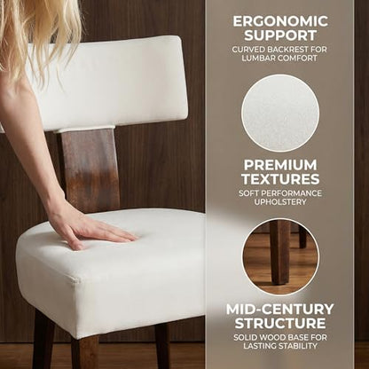 Mid Century Modern Dining Chairs, Farmhouse Velvet Upholstered Accent Chair Curved Backrest Kitchen Chairs Set of 2, with Hardwood Frame, Cream, Velvet-beige - color: Cream Curved