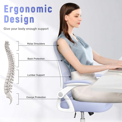 naspaluro Home Office Desk Chair Mid Back with Adjustable Height Purple | Comfy Ergonomic Chair with Flip-Up Arm and Lumbar Support, Breathable Mesh Swivel Computer Chair for Study Working Teacher - color: Light Purple