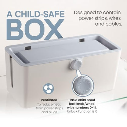 KinderSense® Cable Management Box - Cord Organizer with Child Proof Lock - Cord Hider to Conceal Wires,Power Strips from TV,Computer,Desk and Babies - 12 X 5.25 x 5.25 (Gray)