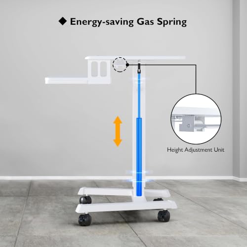 BONTEC Mobile Standing Desk with Keyboard Tray, Mobile Podium on Wheels | Rolling Laptop Sit Stand Desk, Adjustable Height Desk Up to 33lbs, Portable Computer Workstation Cart for Living Room, White - color: White