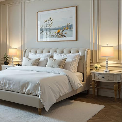 23'' Table Lamps Set of 2, Lamps for Bedroom, USB C+A Ports, Beige - color: B.White, Grey