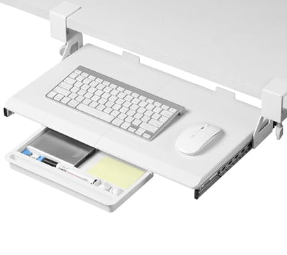 ETHU Small Keyboard Tray Under Desk with Metal Rail, 19.7x11.8", White | Slide Out Ergonomic Keyboard Drawer, Pull Out Keyboard Tray for Home Office Desk, Suitable Max Desk Thickness 1.96" - color: White