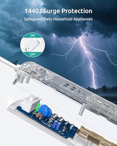 Flat Plug Surge Protector Power Strip, Outlet Cover Extension Cord 6ft - size: 5AC(6FT-3Prong)