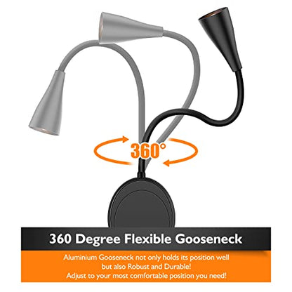 SANKEDOU LED Wall Mount Reading Light, Bedside Reading Lights with Touch Control, 5 Dimmable, USB Output, Night Light & Timers, Flexible Gooseneck Headboard Bed Lights Wall Sconce - color: Black-2P
