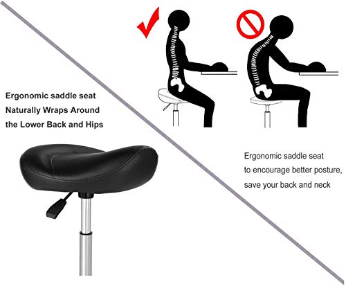 Kaleurrier Rolling Saddle Stools with Wheels: Seat Height 22-28 inch - color: Black, size: Without Back