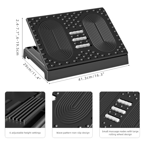 JOYZAN Foldable Foot Rest for Under Desk Footstool with Massage Roller | 6 Heights Adjustable Chair Footrest for Leg Rests Ergonomic Foots Stool for Office, Home, Black - color: Black
