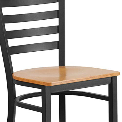 Flash Furniture HERCULES Series Black Ladder Back Metal Restaurant Barstool - Natural Wood Seat - color: Natural Wood Seat/Black Metal Frame, size: Set of 1